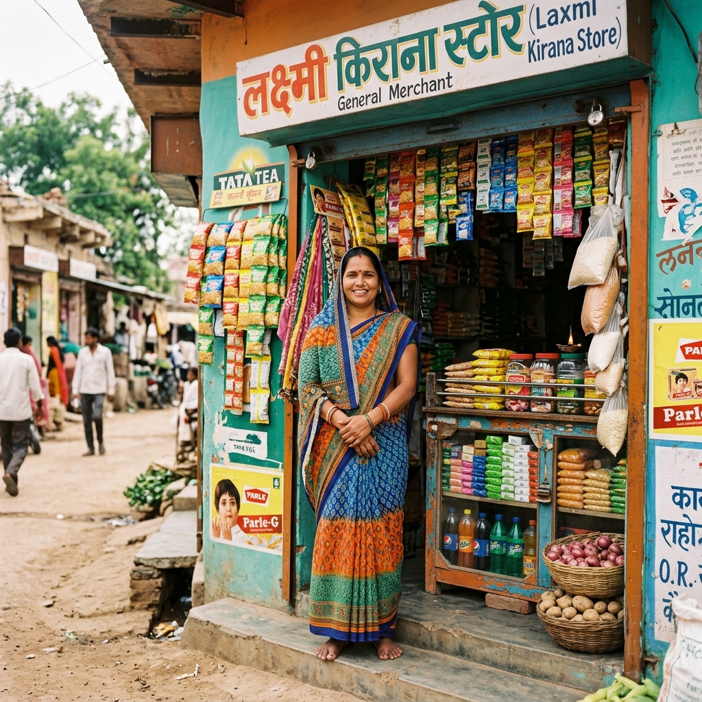 A woman shopkeeper at her storefront